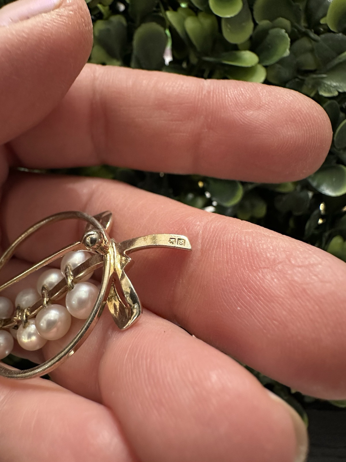 Vintage Mikimoto Pearl Signed MS Vermeil Sterling Brooch Pin