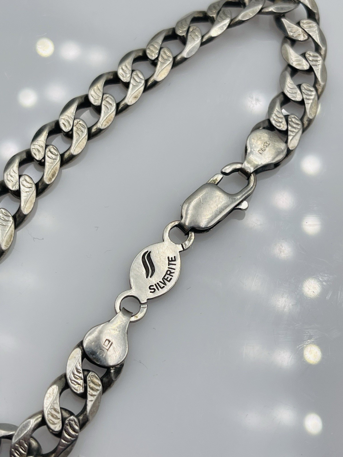 Silverite Vintage Sterling Silver Curb Link Chain Unisex Men’s Bracelet