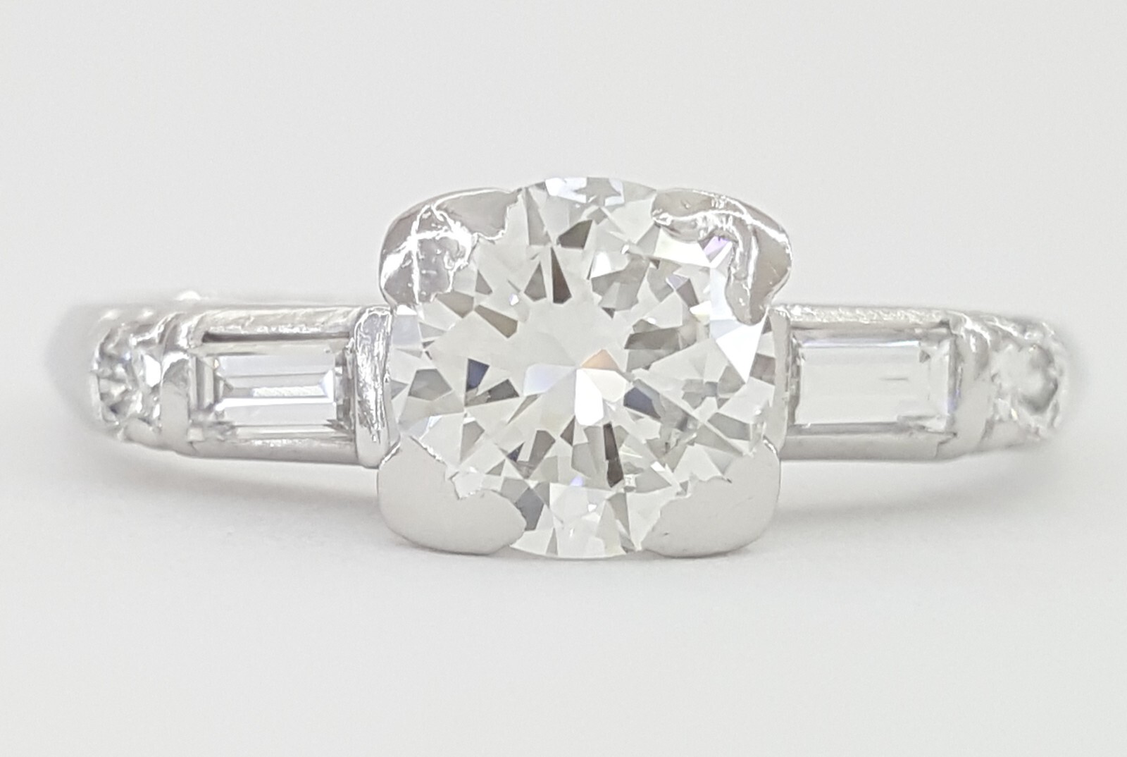 Vintage Old European Cut Diamond Three Stone Engagement Ring Platinum 0.95 ct