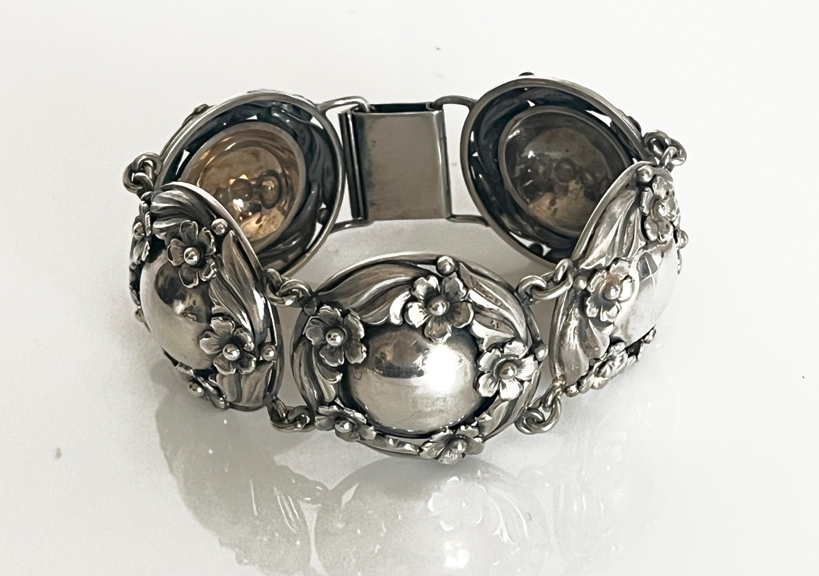 VTG N.E. FROM Heavy Sterling Silver 1940’s-50’s Denmark Floral Design Bracelet