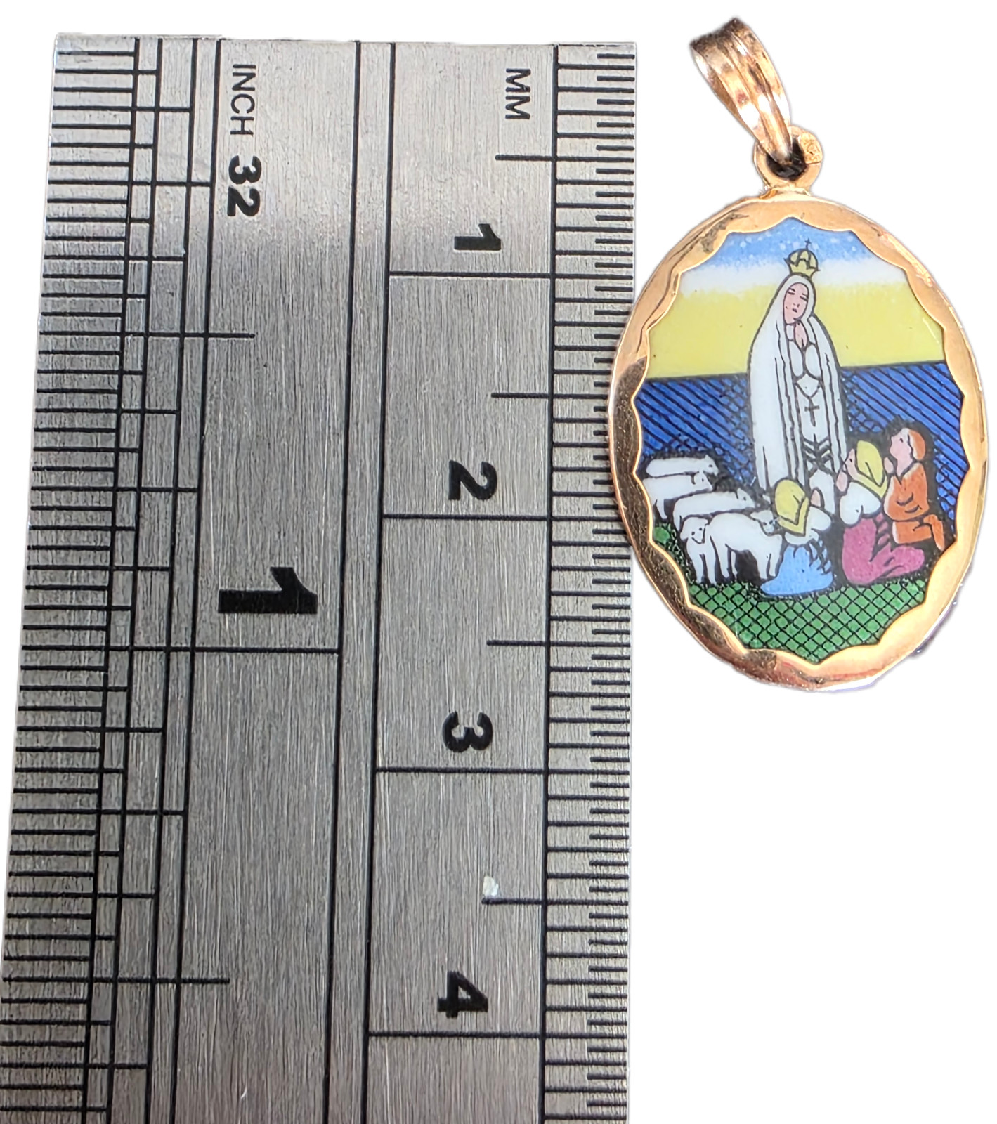 Antique Enameled Gold Medal Virgin Mary Madonna Pendant – 18K Gold