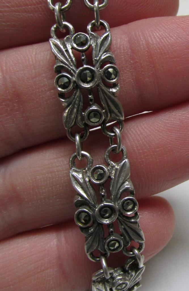 Women’s Vintage Sterling Silver Marcasites Bracelet ~ 7-1/4″ ~ 15.3gr ~ 5-G498