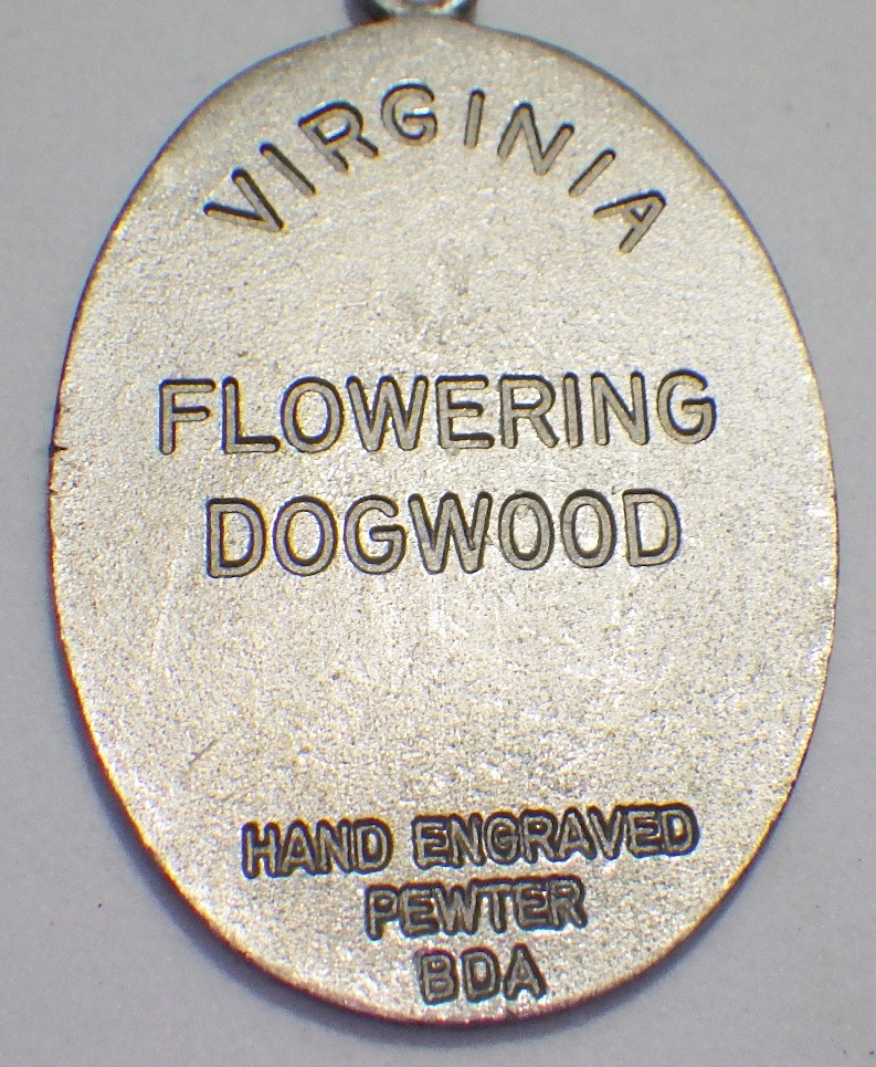 Vtg Signed BDA Virginia Flowering Dogwood Bicentennial Pewter Pendant Necklace