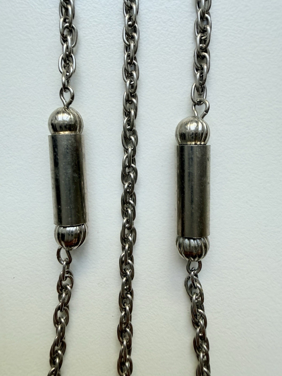 Two Vintage Silver Metal Chain Necklaces, Not Sterling (3321)