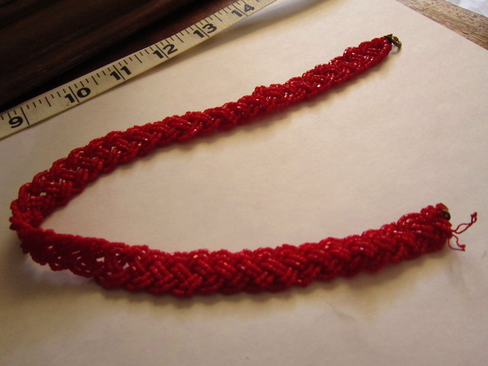 Vintage deco, braided choker red glass sead beads, gorgeous!