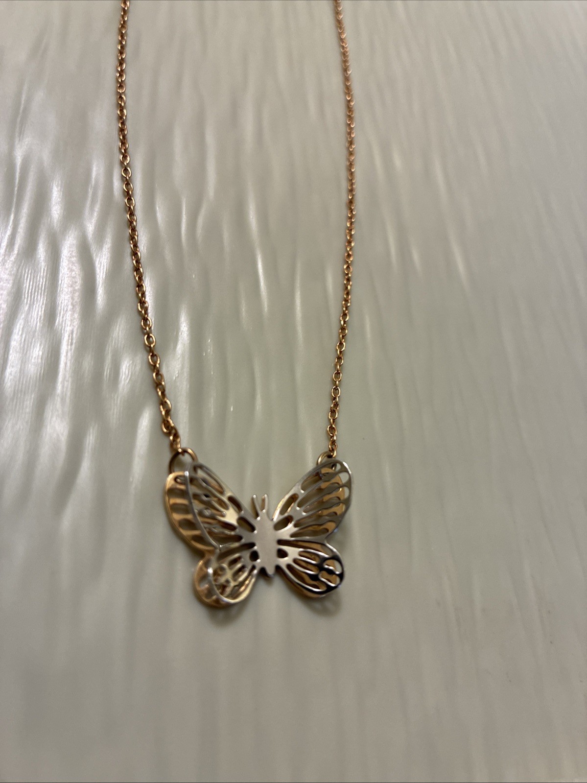 Vintage Sarah Coventry Two-Tone Butterfly 15-17 Inch Necklace (1980)