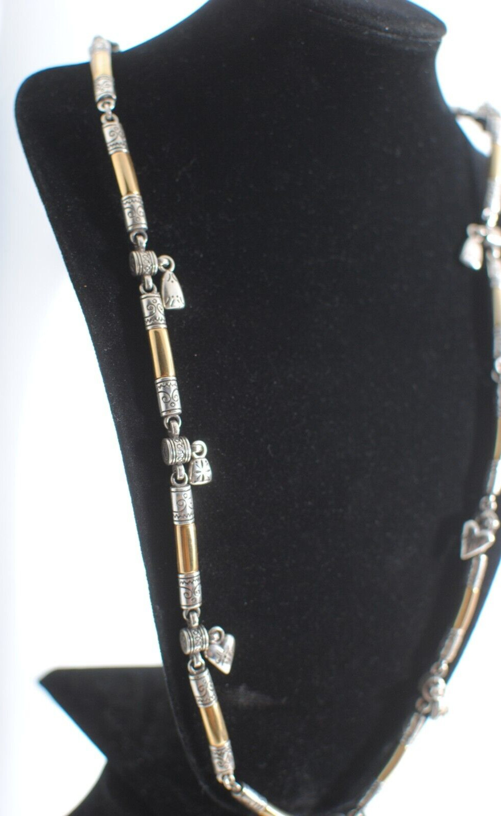 Retro Vintage Shiny Gold Tone Bar Link Chain with Small Charms Necklace 30”