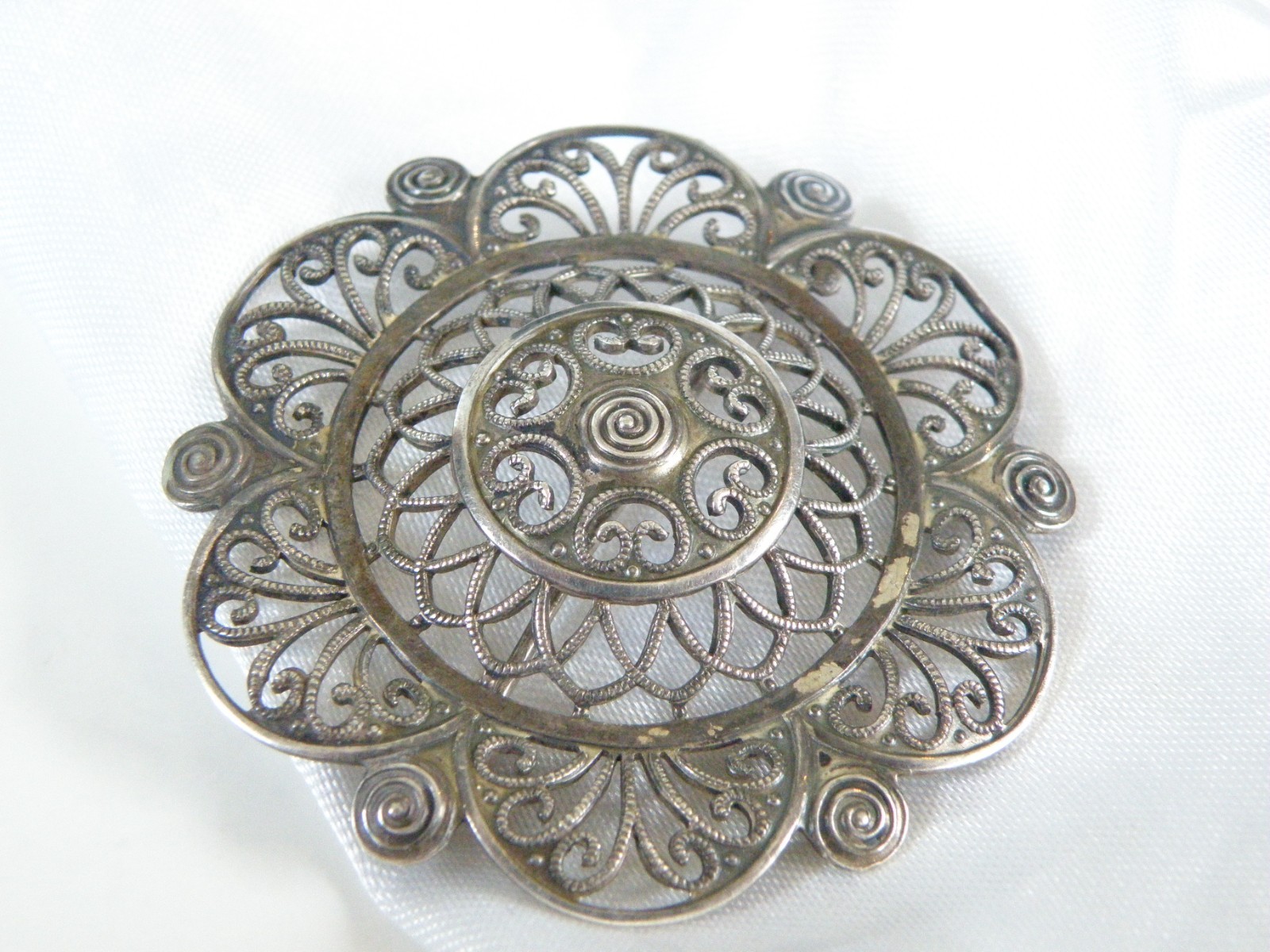 Antique 835 Silver Germany WMF Ikora Large Filigree Brooch Pin