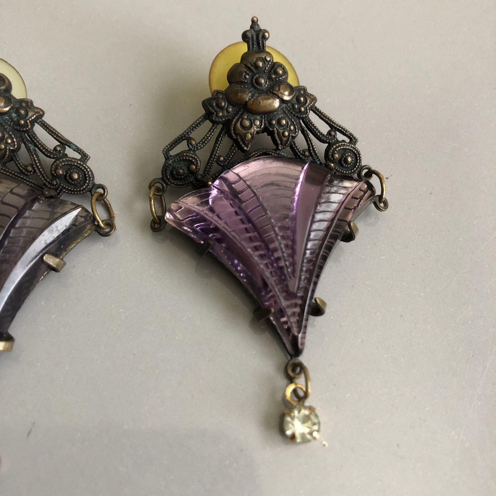 Vintage Glass Works Studio GWS Purple Glass Earrings Victorian Gothic Style 90s