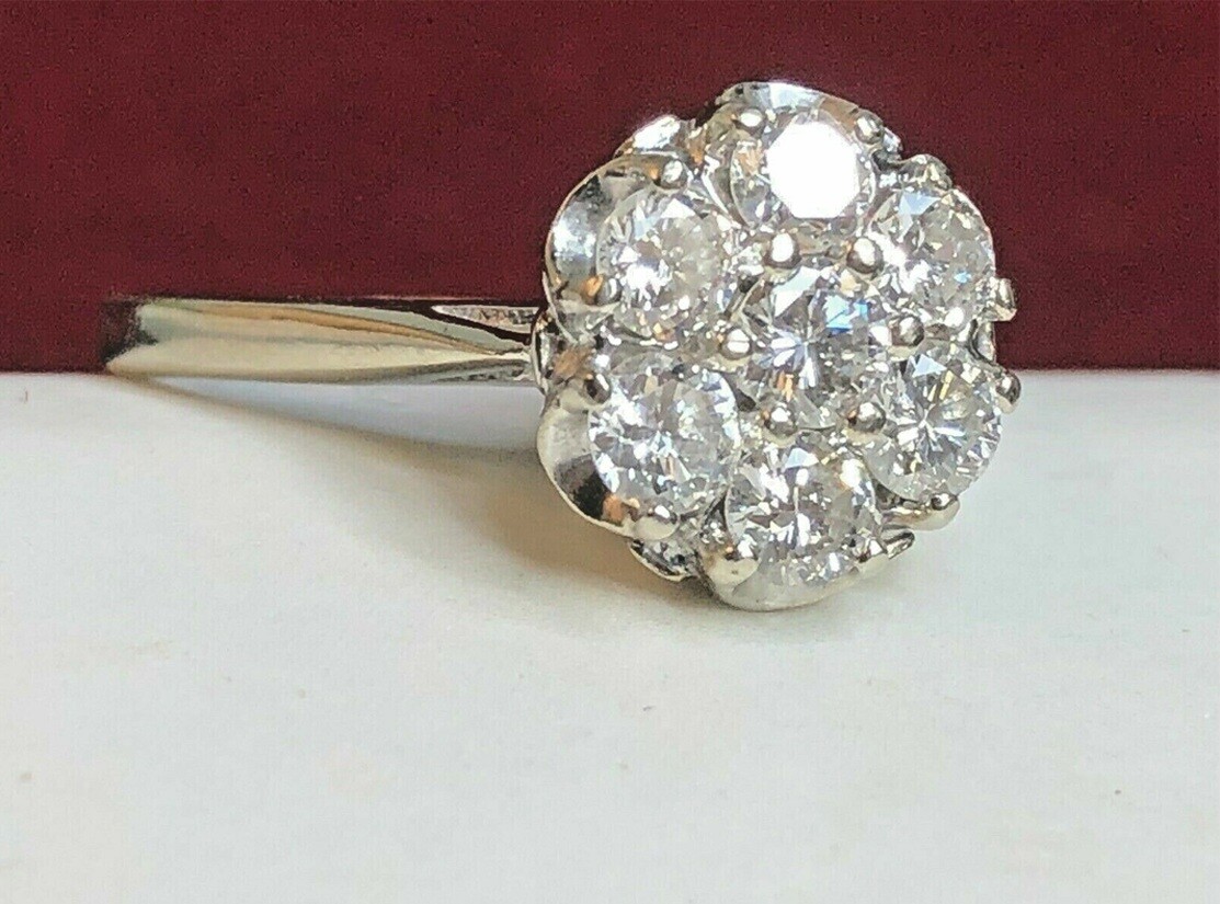 1.75CTW White Round Moissanite Multi Stone Vintage Wedding 14K White Gold Ring