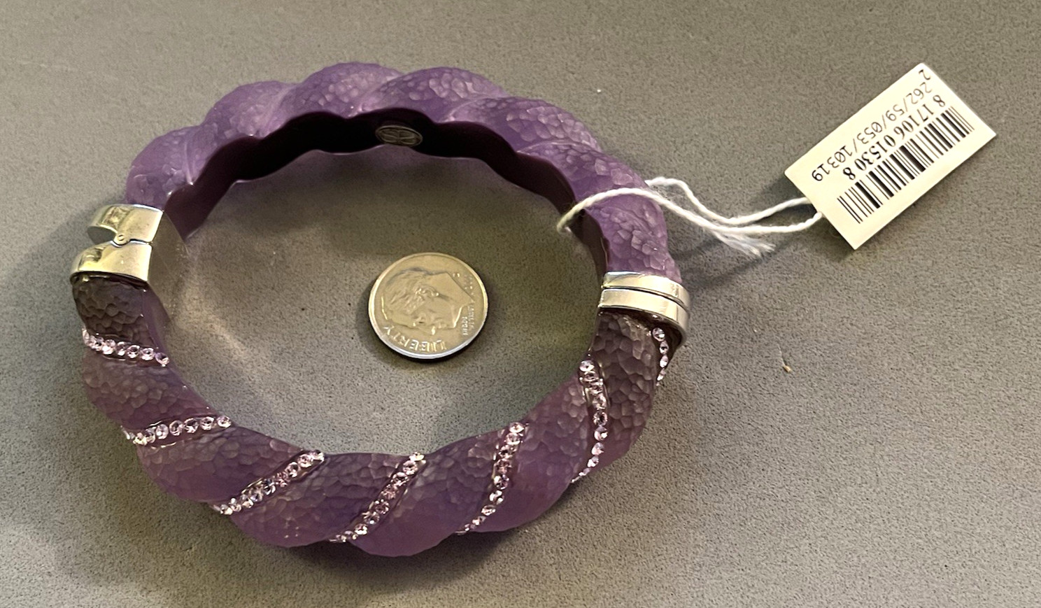 Rare SIS SIMONE I. SMITH Crystal Purple Lucite Sterling Hinged Bangle Bracelet