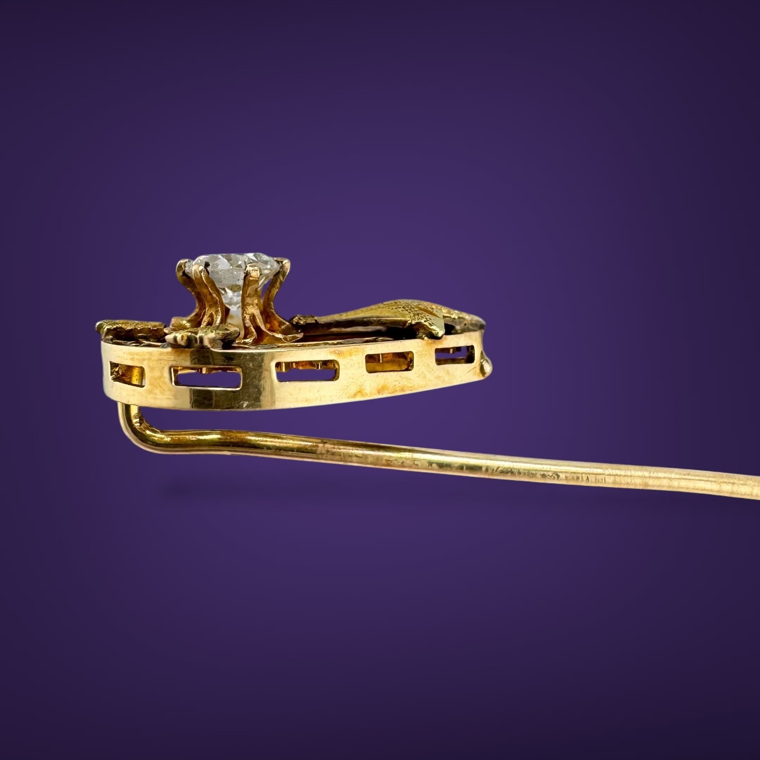 Antique 14K Gold Old European Cut Diamond Stick Pin