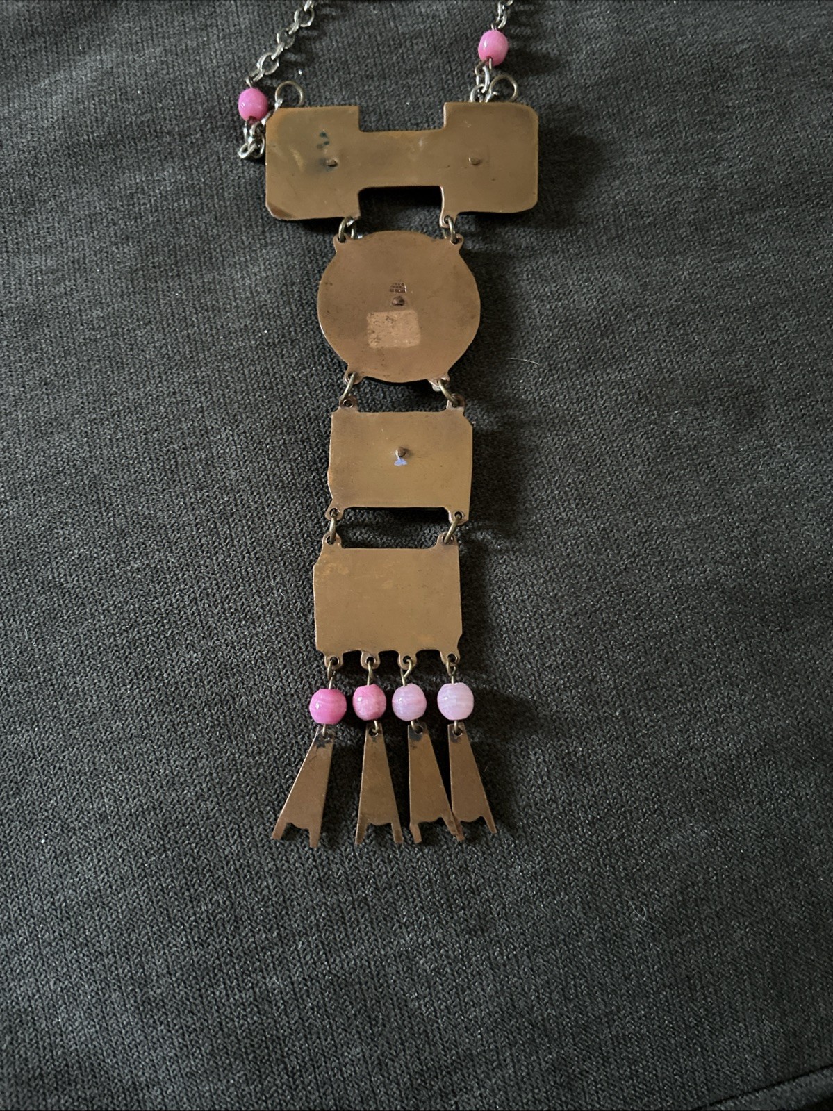 Vintage Casa Maya Mexico Necklace Copper Brass Pink Color Beads —