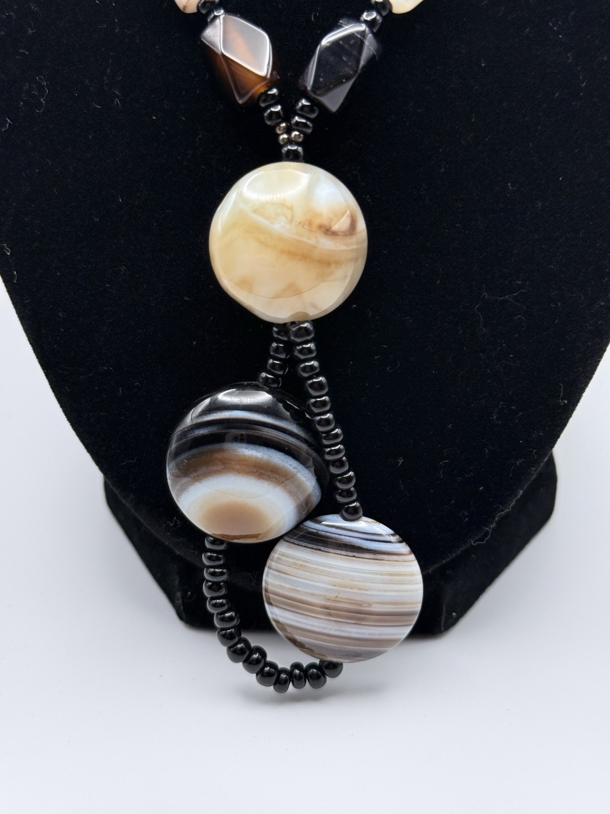 Vintage Agate Beaded 925 Sterling Silver Necklace Toggle Closure