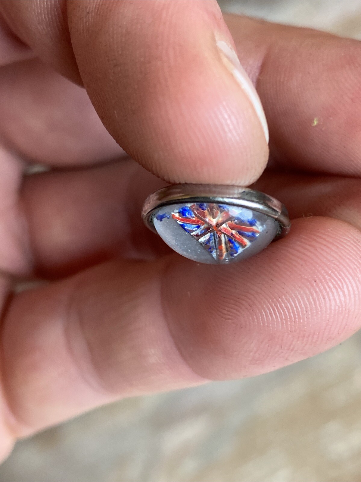 Antique Bubble Goofus Glass Reverse Painted Carved Intaglio British England Flag
