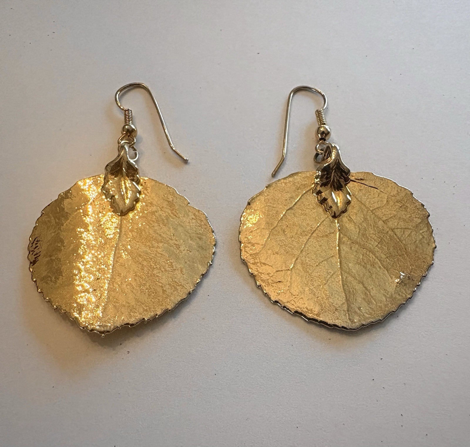 Real Aspen Leaf Earrings Gold Dipped 24k Dangle Drop French Wire Nature