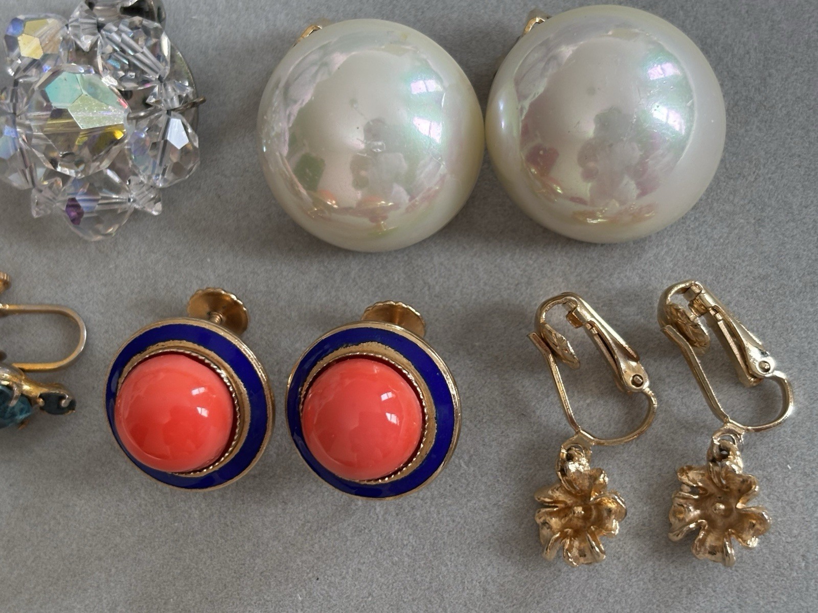 Vintage Clip On And Screw Back Gold Tone Earrings 5 Pairs For Non Pierced Ears