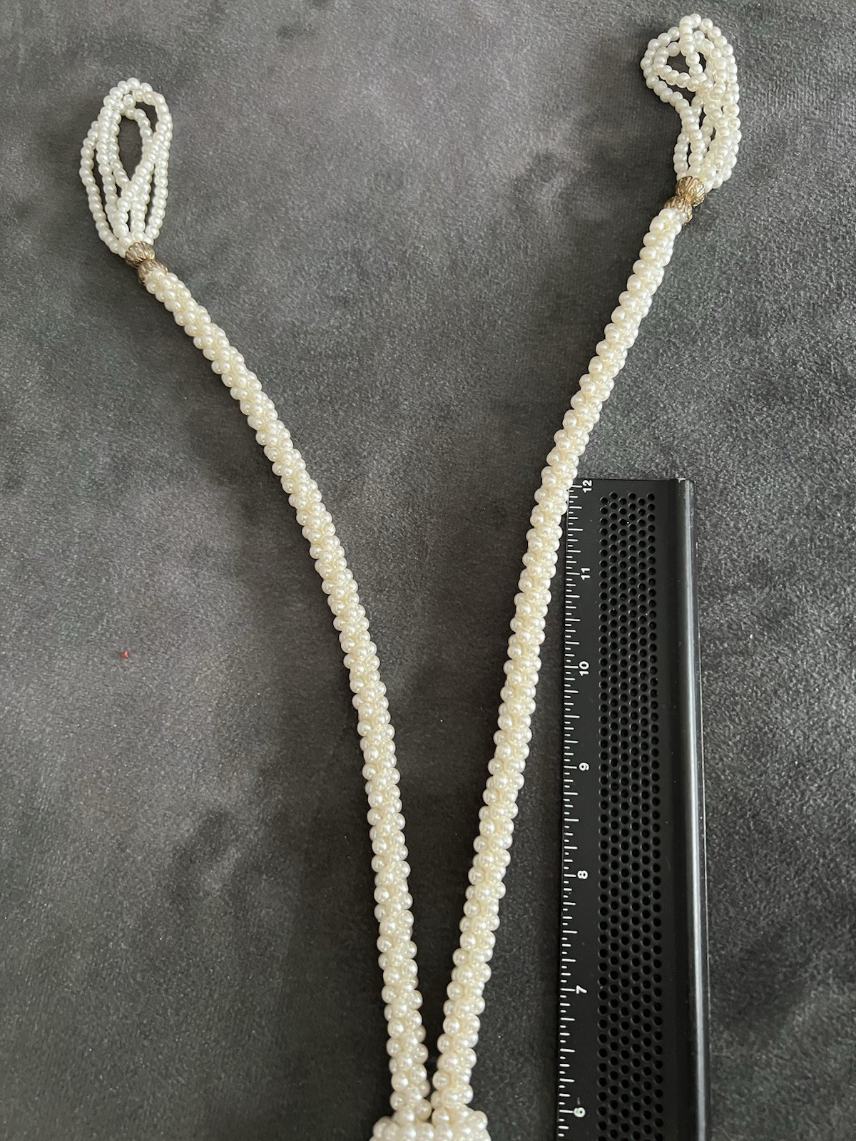 Vintage Faux Pearl Lariat Necklace Knotted Tassel Rope Style Costume Jewelry