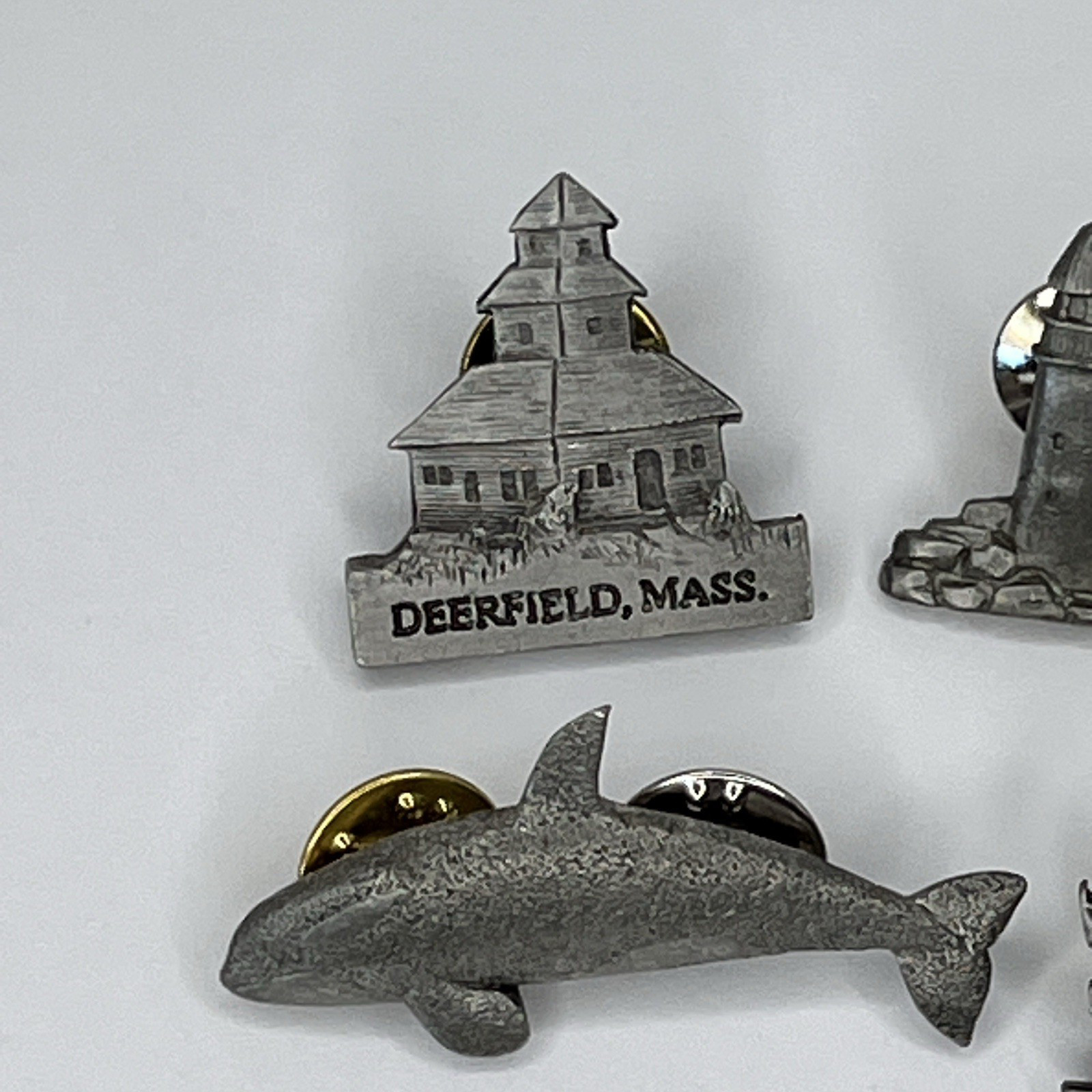 Vintage Mixed Lot 6 Pewter pins Shame Lighthouse Paul Revere Mayflower more SLX