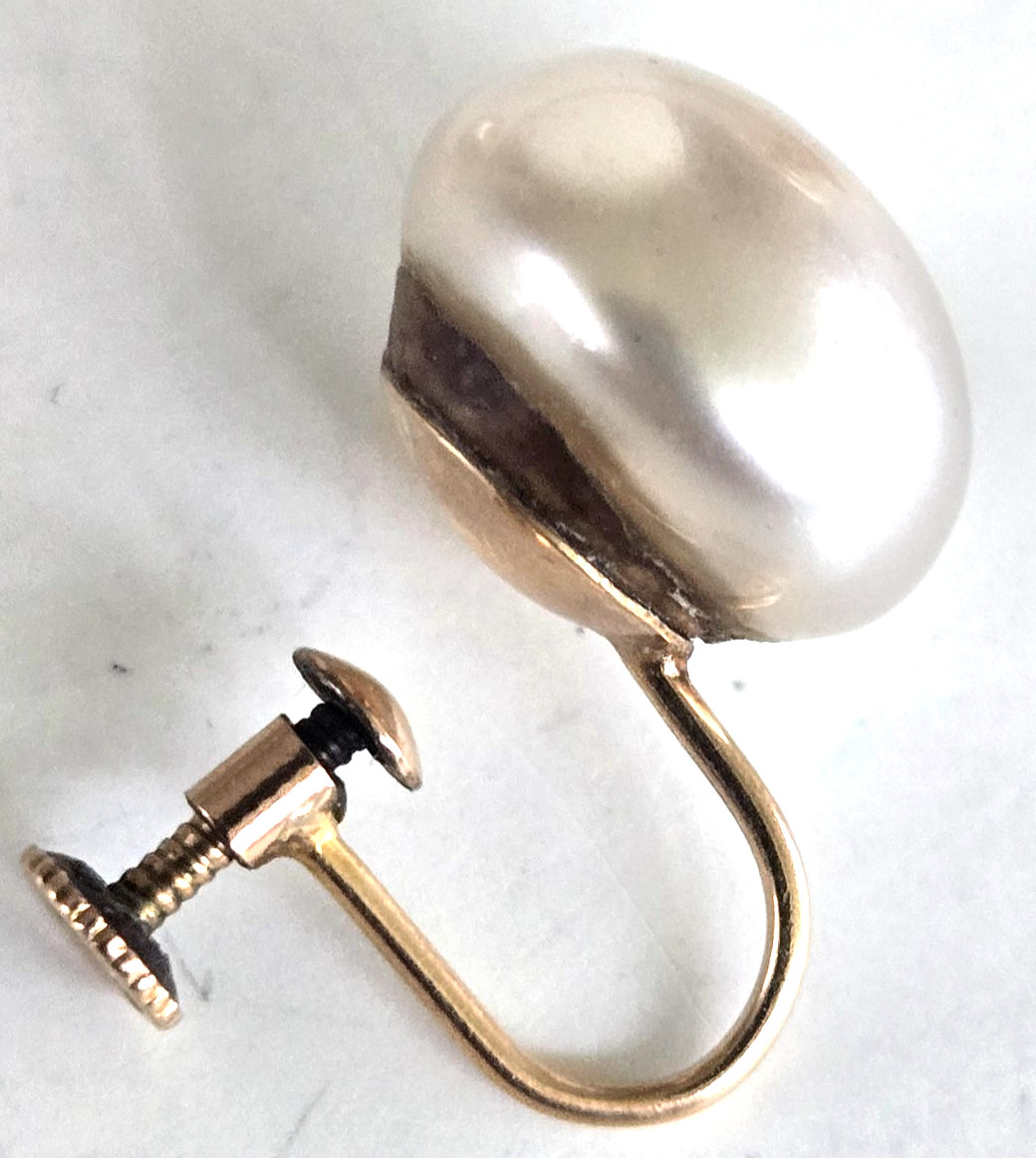 3 Vintage 10K Signed BDA S & G Faux Pearl Single Screw Back Earrings 4.95grams