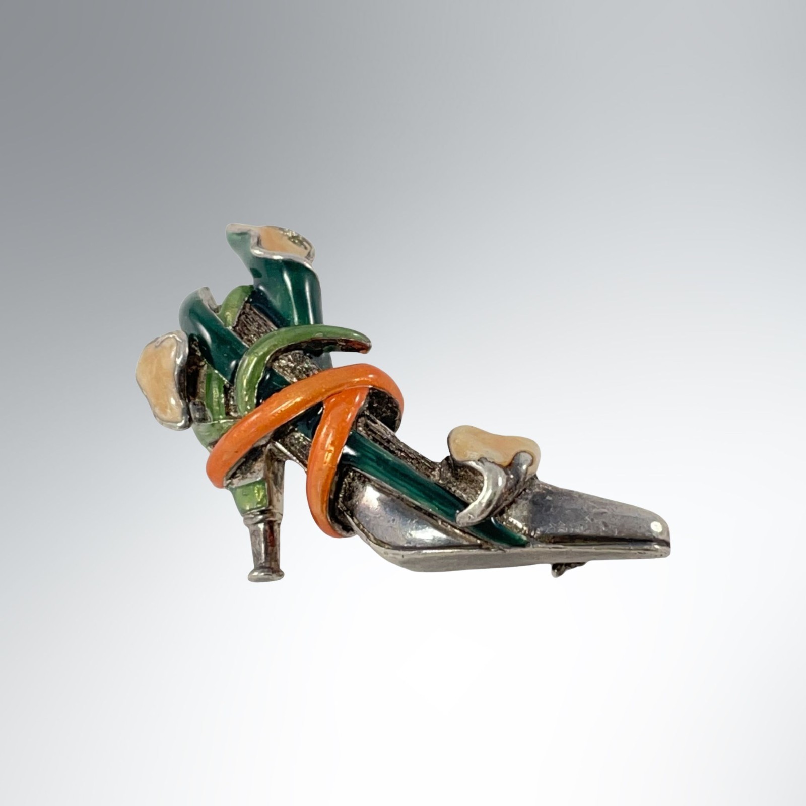 Vintage KJL Sterling 925 Calla Lily High Heel Shoe Enamel Brooch Signed