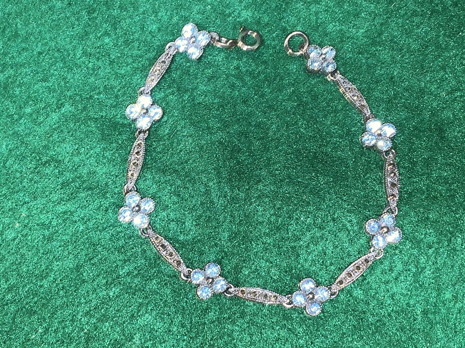 Vintage 7.5” DBJ Dee Berkeley Sterling Silver Marcasite Bracelet with Blue Gems