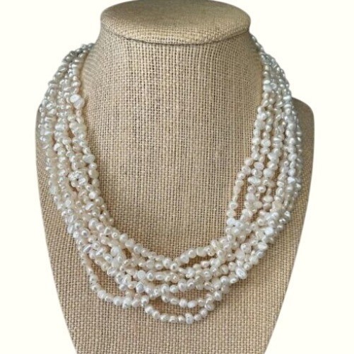 Vintage Ross Simons Pearl Necklace Baroque Choker Multi Strand 925 Clasp Signed
