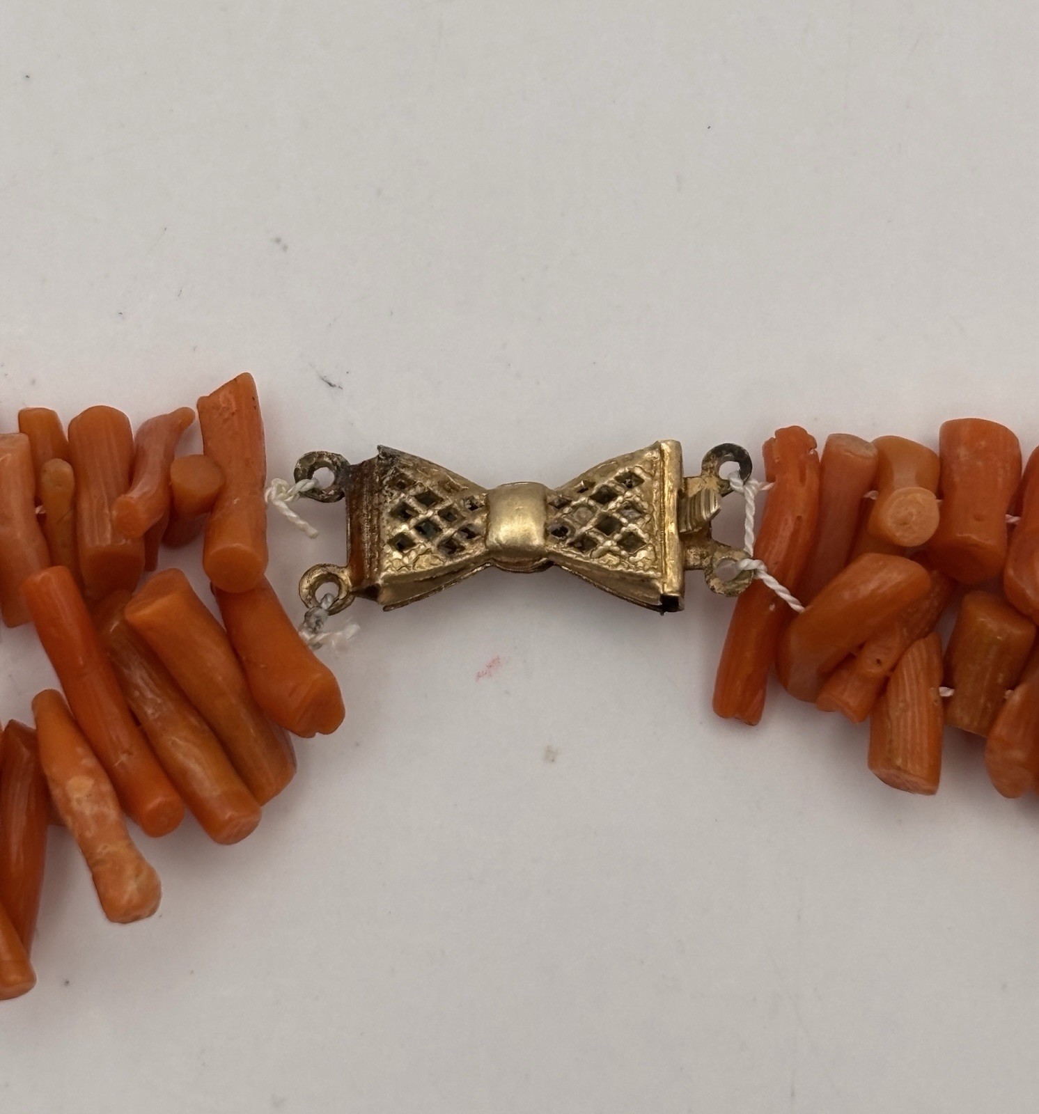 Vintage Red Orange Coral Branch Necklace Choker Double Strand Natural 43+ Grams