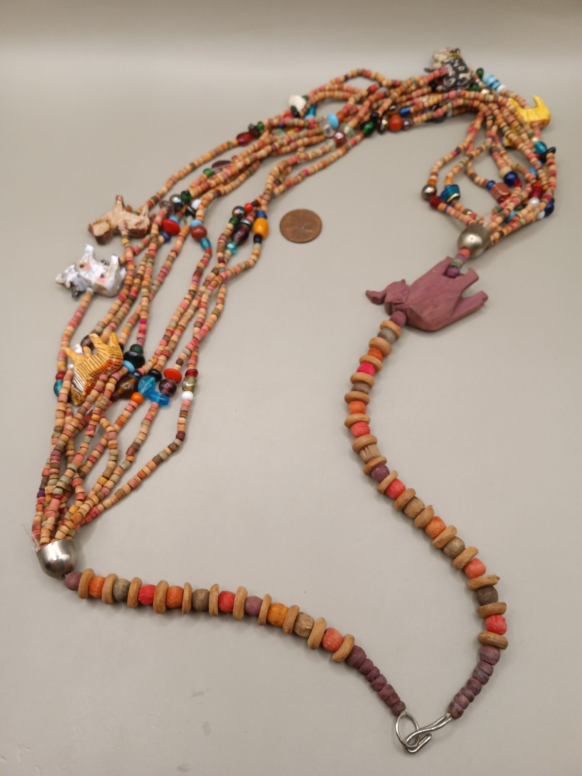 Vtg Wood Beaded Animals Necklace 31.8″