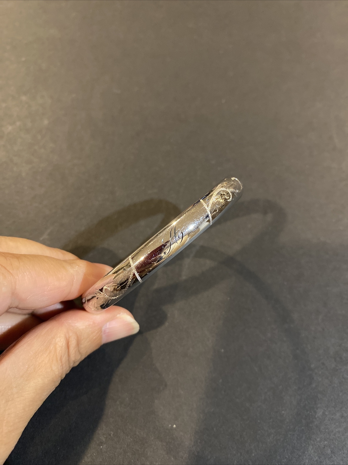 Vintage Sterling Silver Engraved Bangle Bracelet – Signed Rine