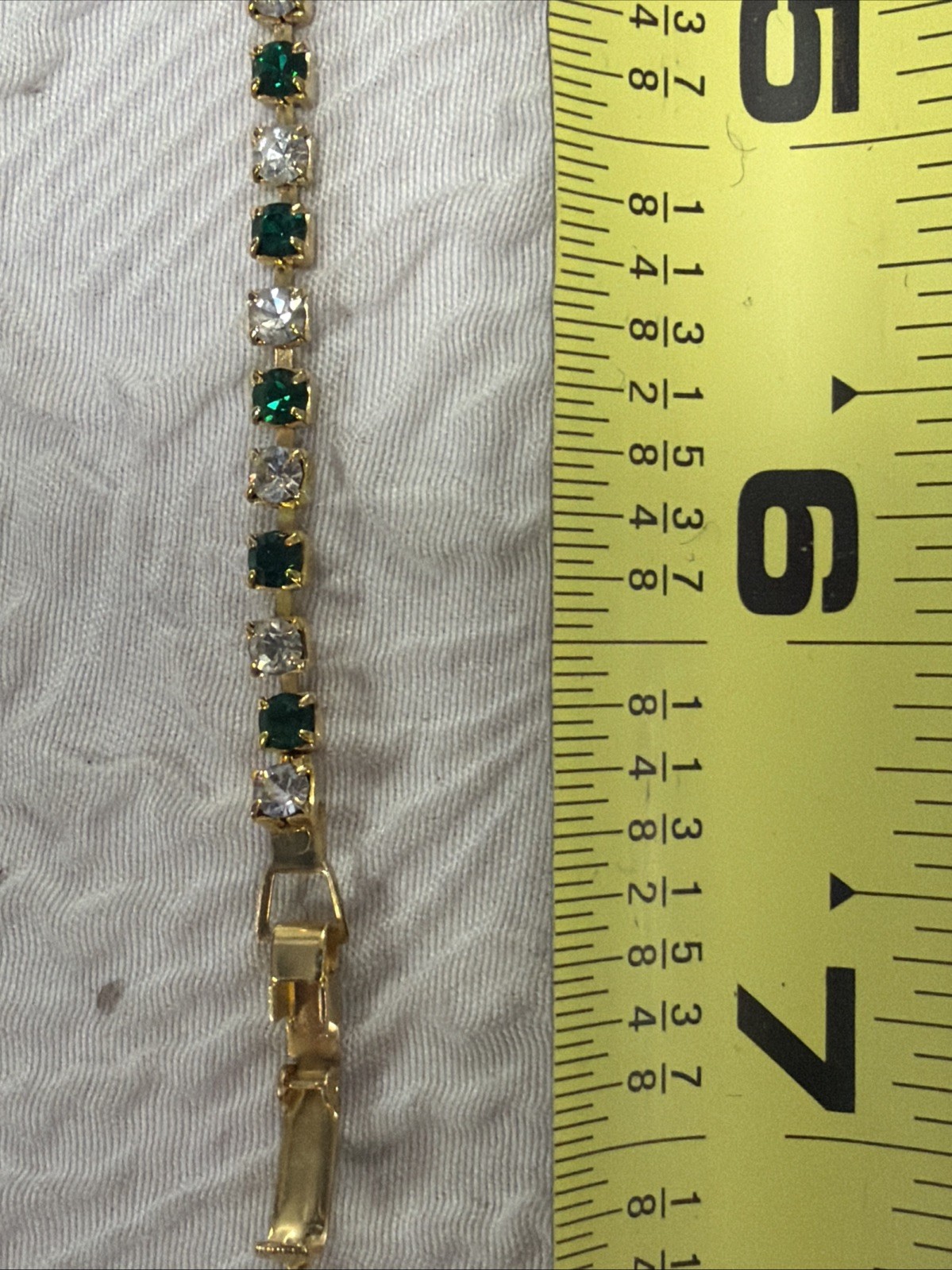 Vintage Eternity Alternating Emerald and Crystal Gold Plated 6.5” Bracelet