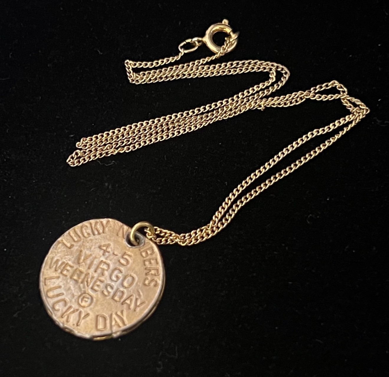 Vintage Virgo Zodiac Necklace Horoscope Astrology 1970’s Coin Pendant