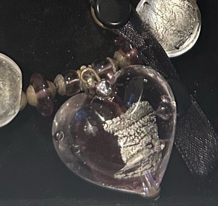 Vintage Hilary London Purple Puff Heart Glass Pendant & Beads Necklace