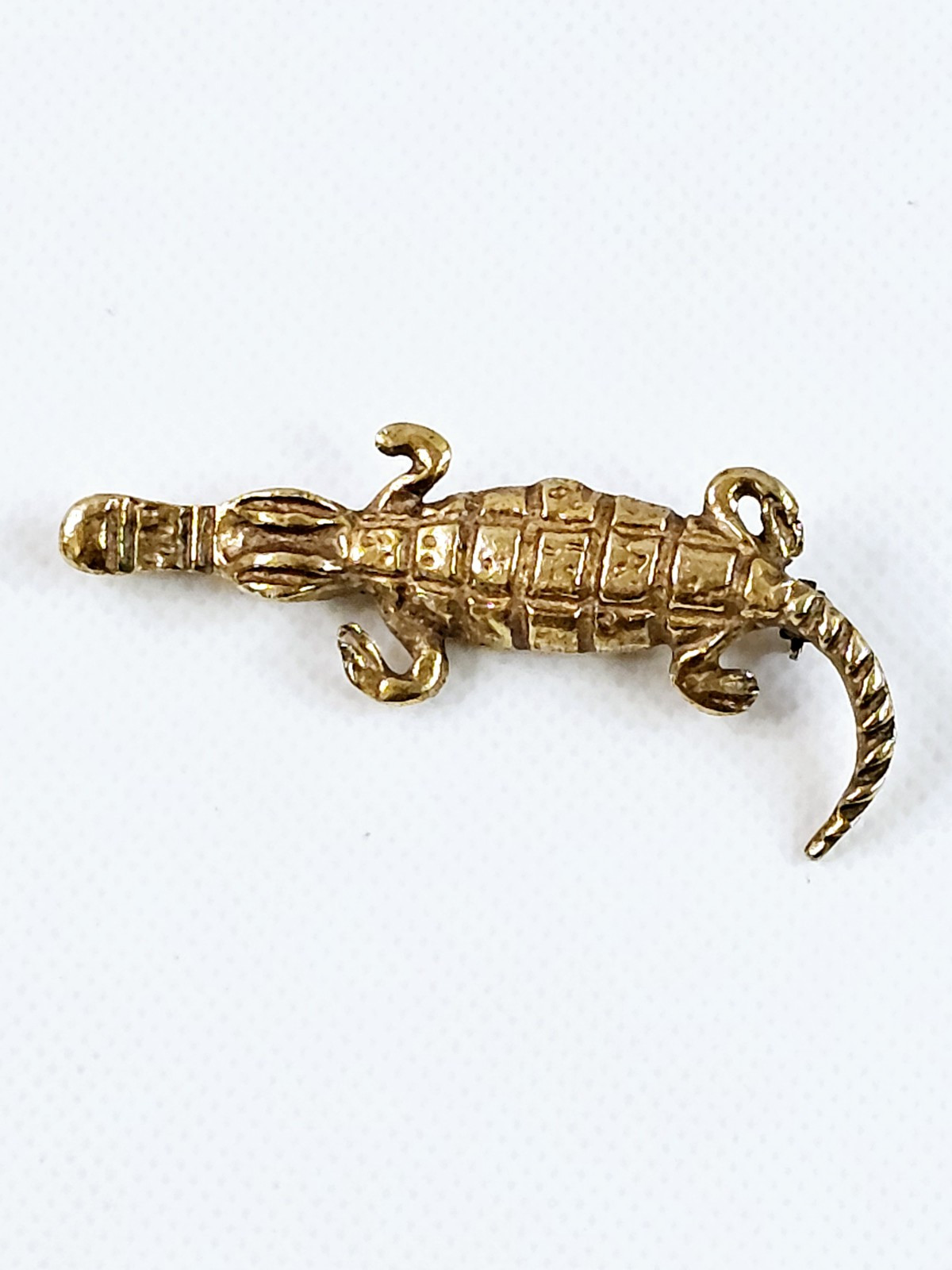Alva Studios Crocodile Alligator Gold Tone Brooch Pin Vtg Signed 2 3/8″