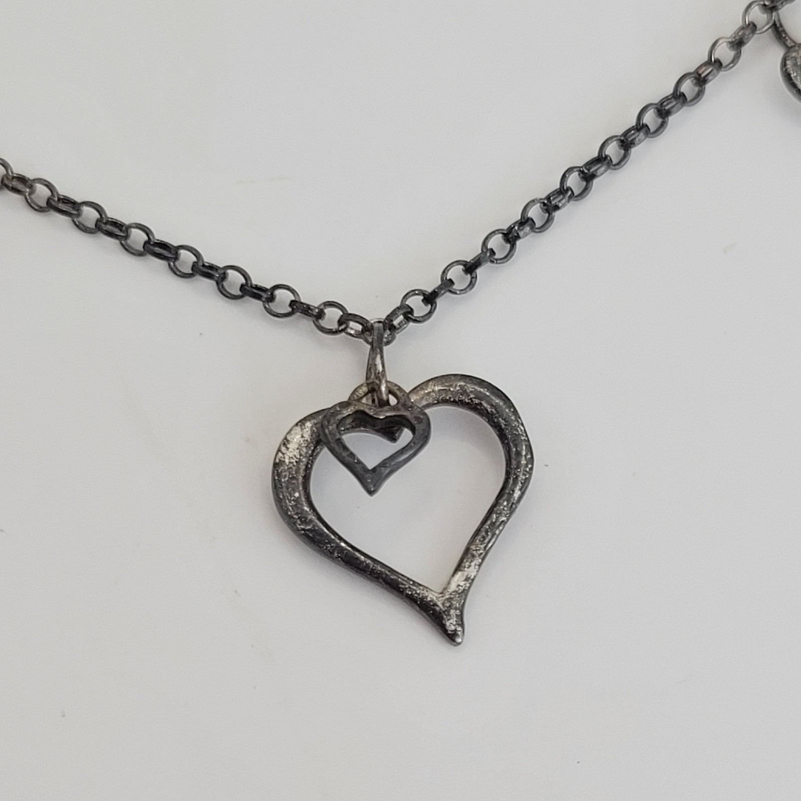 Vintage Baroni Designs Sterling Silver Open Heart Pendant Charm Station Necklace
