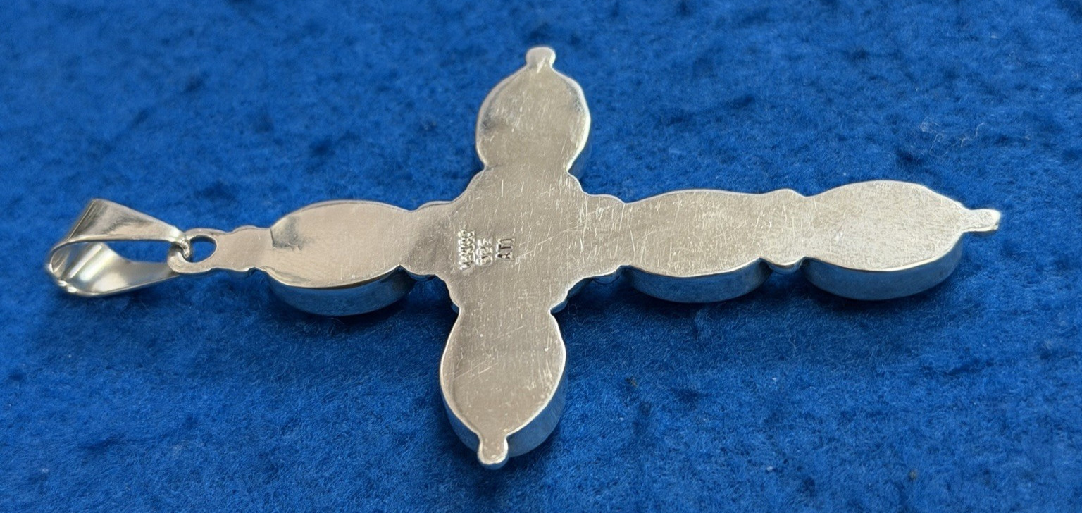 Vintage Sterling Silver Mother of Pearl Oval Cross Pendant