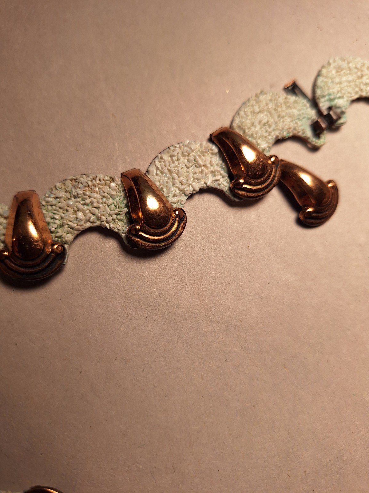 Vintage Copper & White Enamel Necklace Popcorn Texture For Repair SEE AD