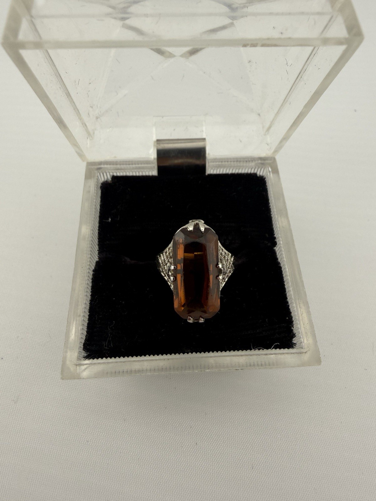 Art Deco Vintage Belais 10k Gold Ring Size 4.25 Brown Colored Set