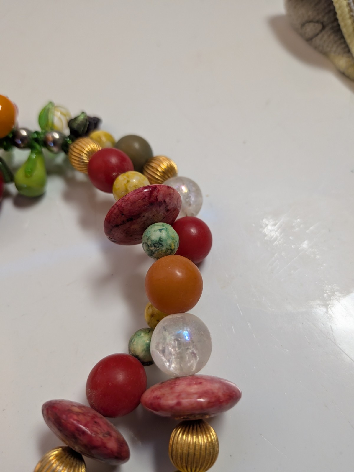 Vtg Fruit Salad Art Glass Fruit Dangle Charm Style Necklace Bananas Apple Grapes