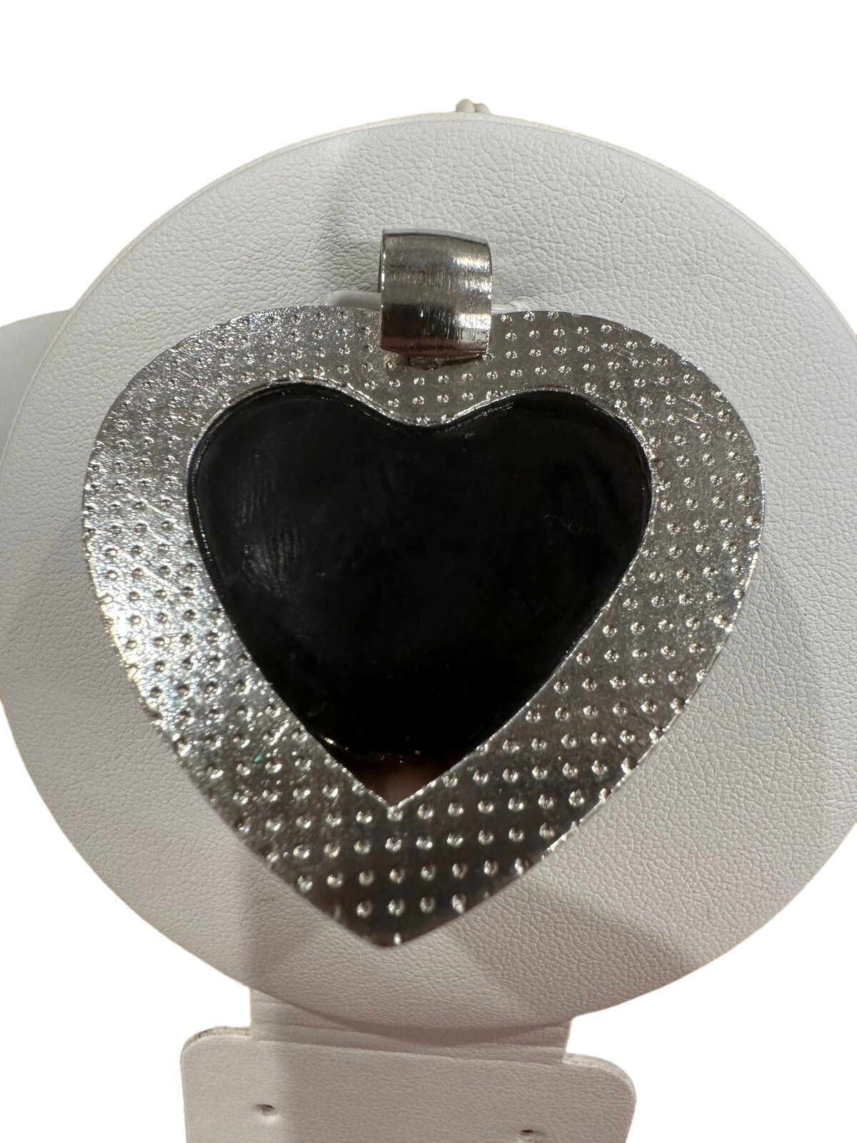 Metal Heart With Lucite Leaf and Flower Encased With Glitter Accent Pendant