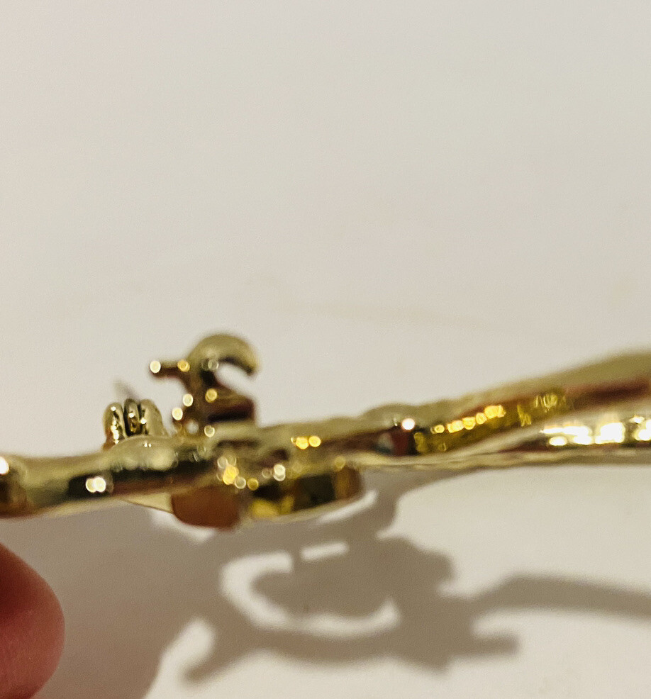 Vintage Metal Gold Plate Brooch Pin Circa Late 1980s Cat Statement Jewelry 3’x3’