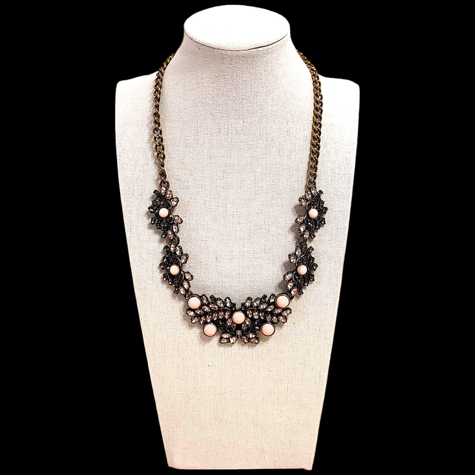 VTG Sugarfix Chunky Pink Pearls Rhinestones Sparkle Glam Statement Necklace 20″