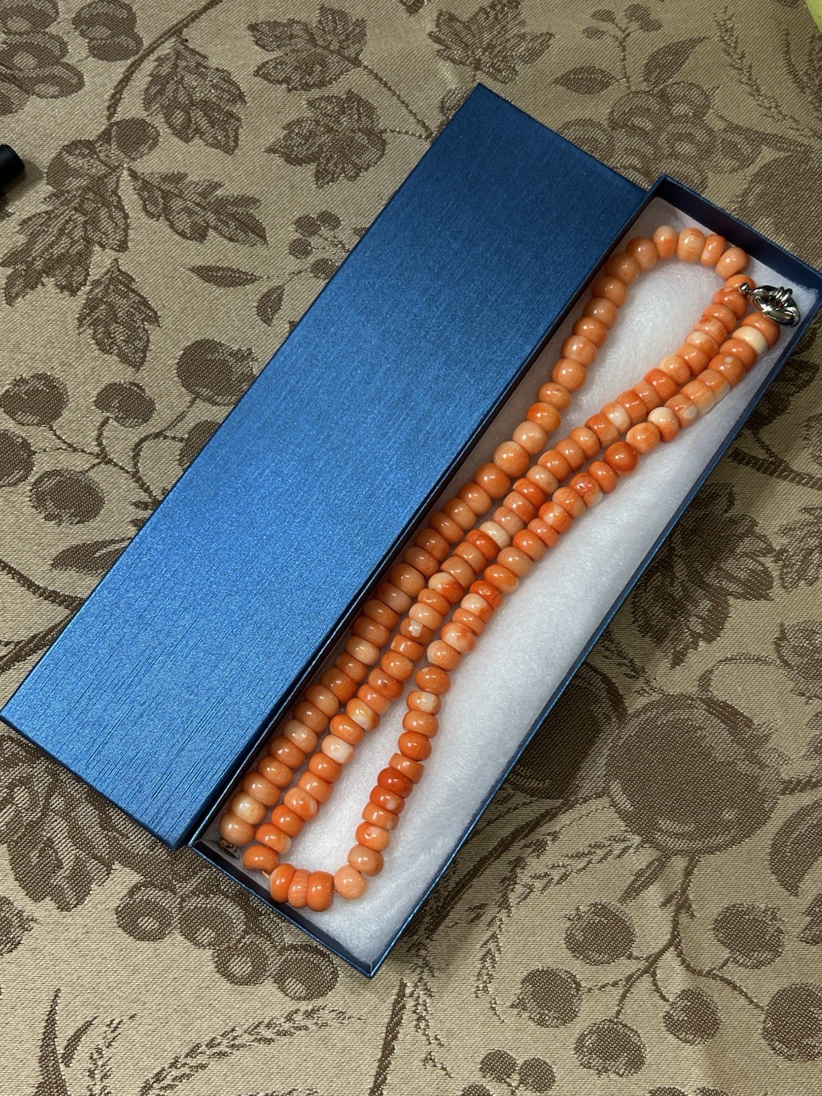 Vintage Natural Mediterranean Coral Necklace 113 Rondelle Beads 9-10mm 25”