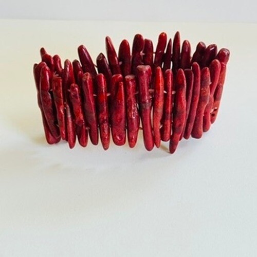 VTG Red Sponge Coral branch beads Stretch Bracelet Genuine Chunky BOHO Statement