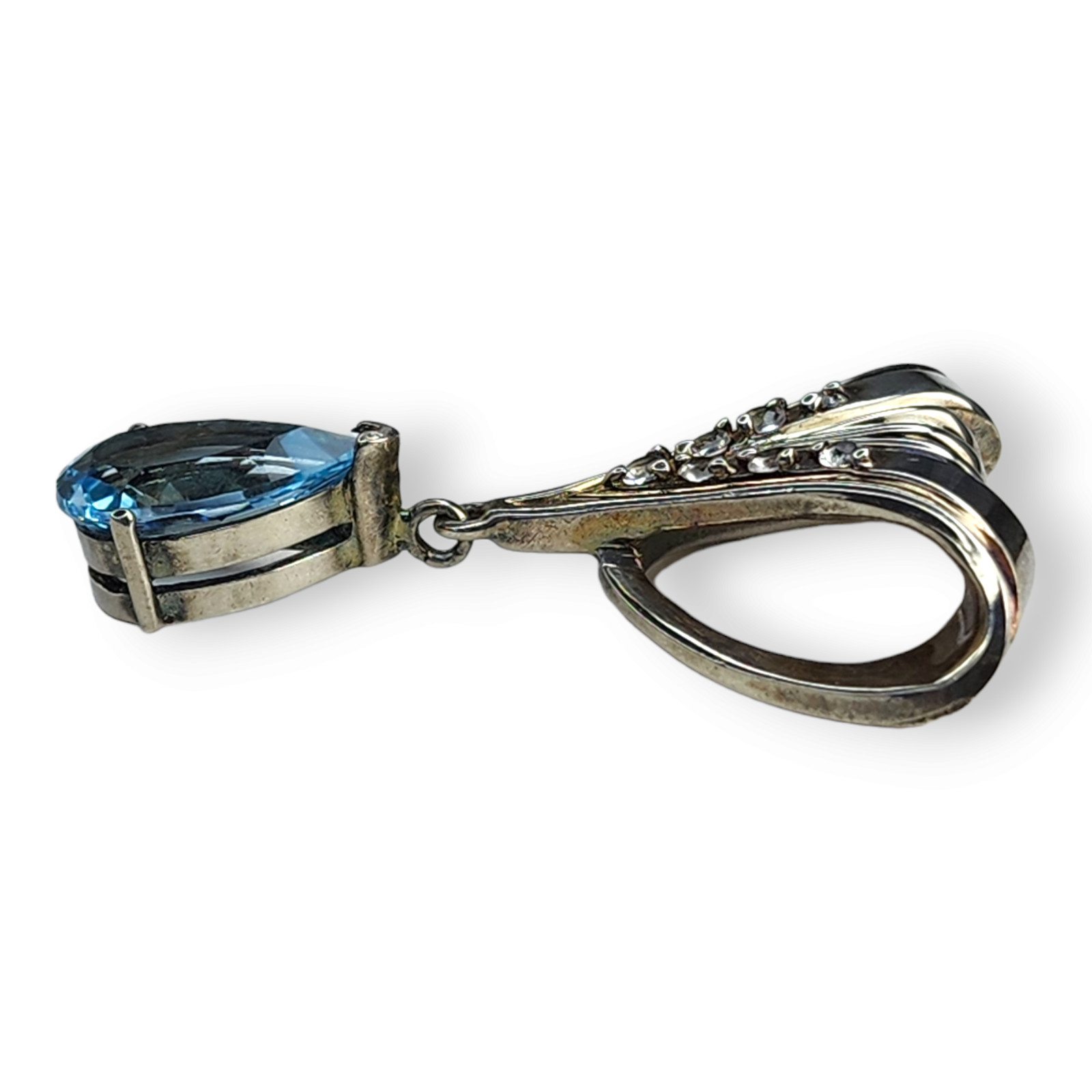 Vintage Sterling Silver 925 Blue Topaz and Clear Topaz Faceted Pendant