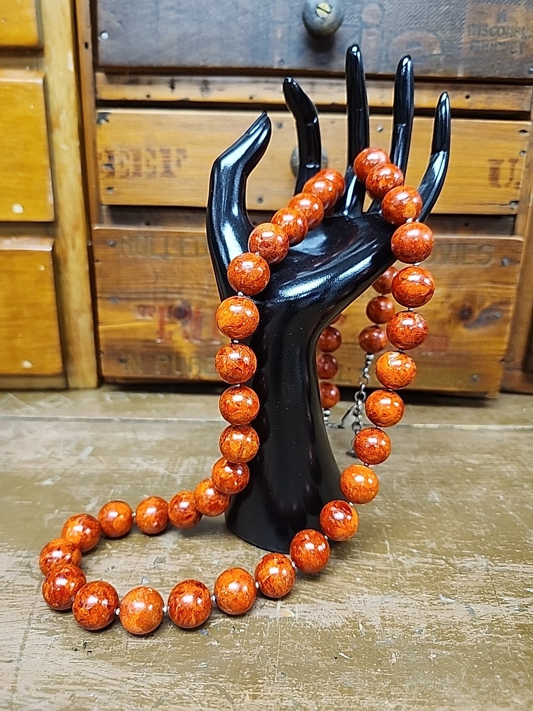 Vintage Apple Sponge Coral Necklace 925 Sterling Silver Clasp 210 Grams