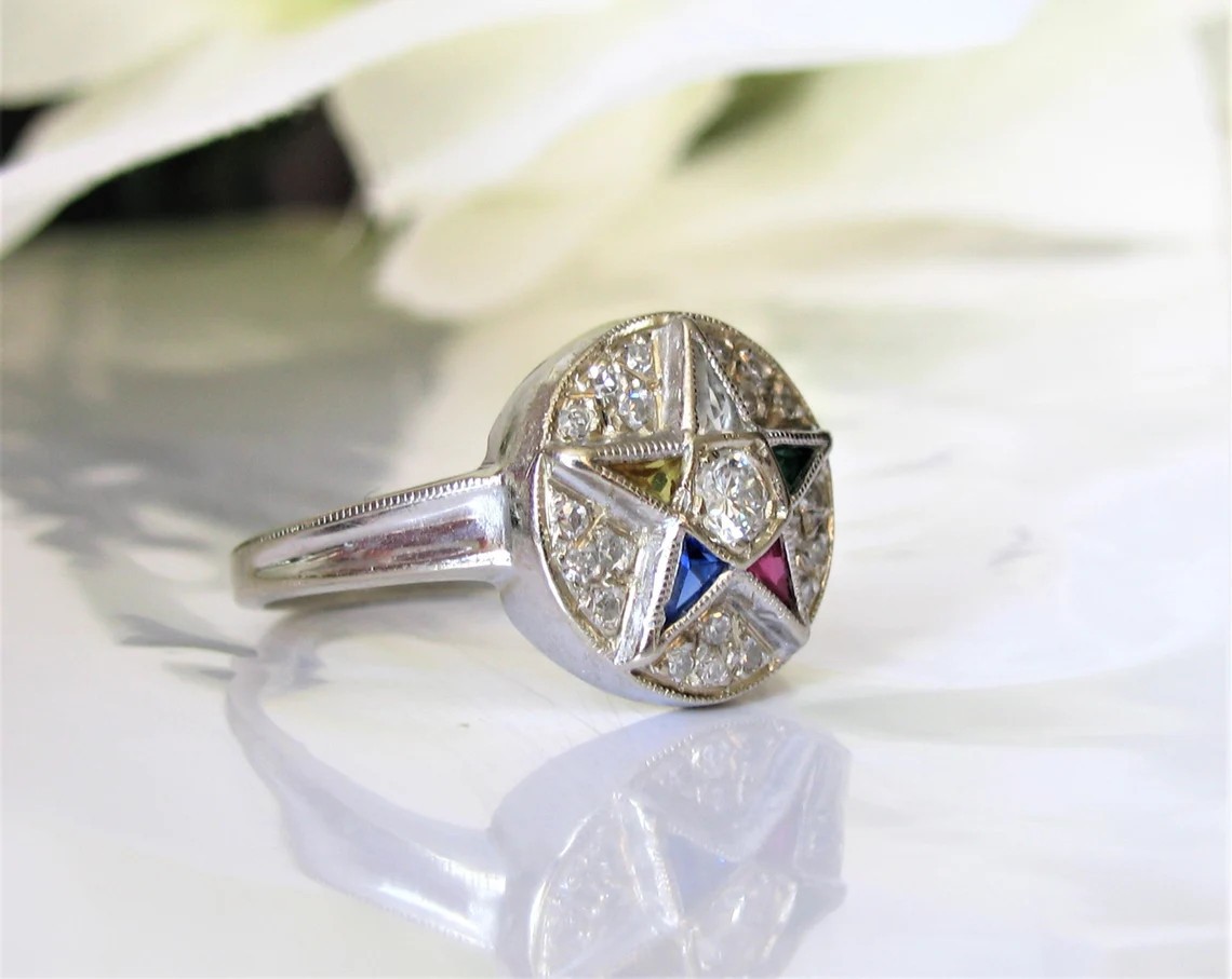 3/4 CTW Multi Shaped CZ & Round Art Deco Estern Star Wedding Ring In 925 Silver