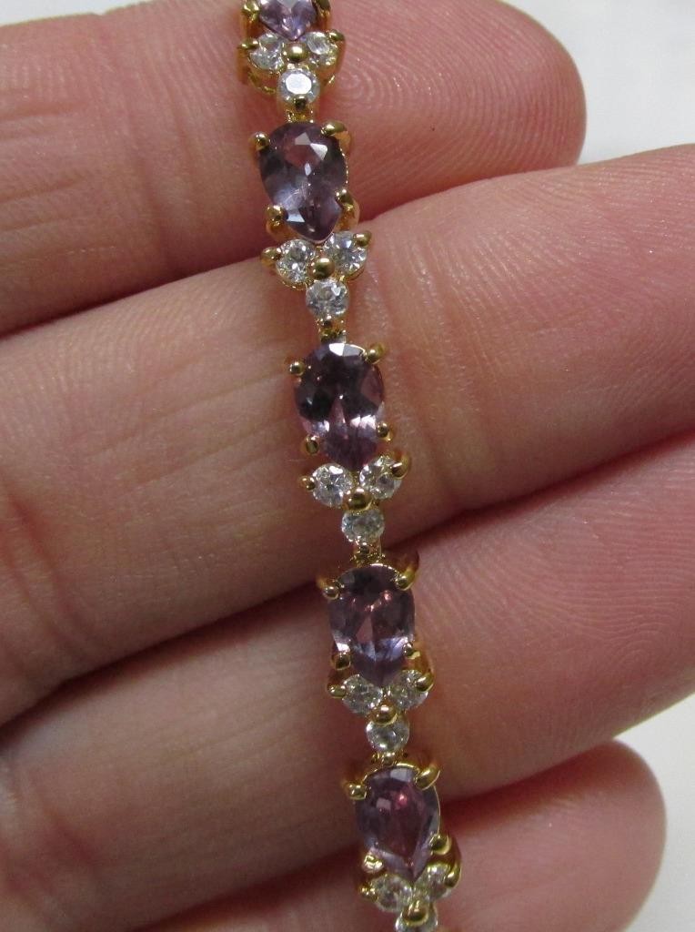 DBJ Amethyst & Clear Stone Gold Plated Sterling Silver Bracelet ~ 12g ~ 9-A506