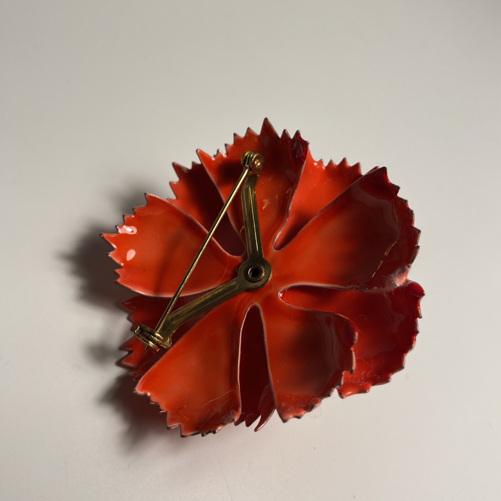 Vintage Enamel Red Pin Brooch Poppy Carnation Flower Painted Spring Jewelry