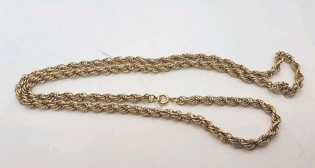 Vintage Monet Gold-Tone Twisted Rope Necklace 28″ Heavy Thick